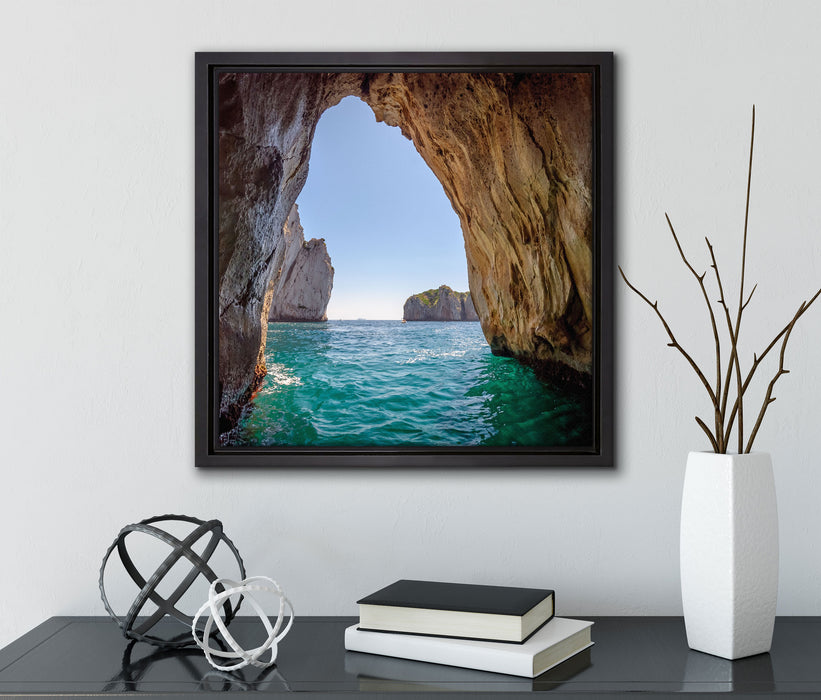 Felstor im Meer  auf Leinwandbild Quadratisch gerahmt mit Kirschblüten