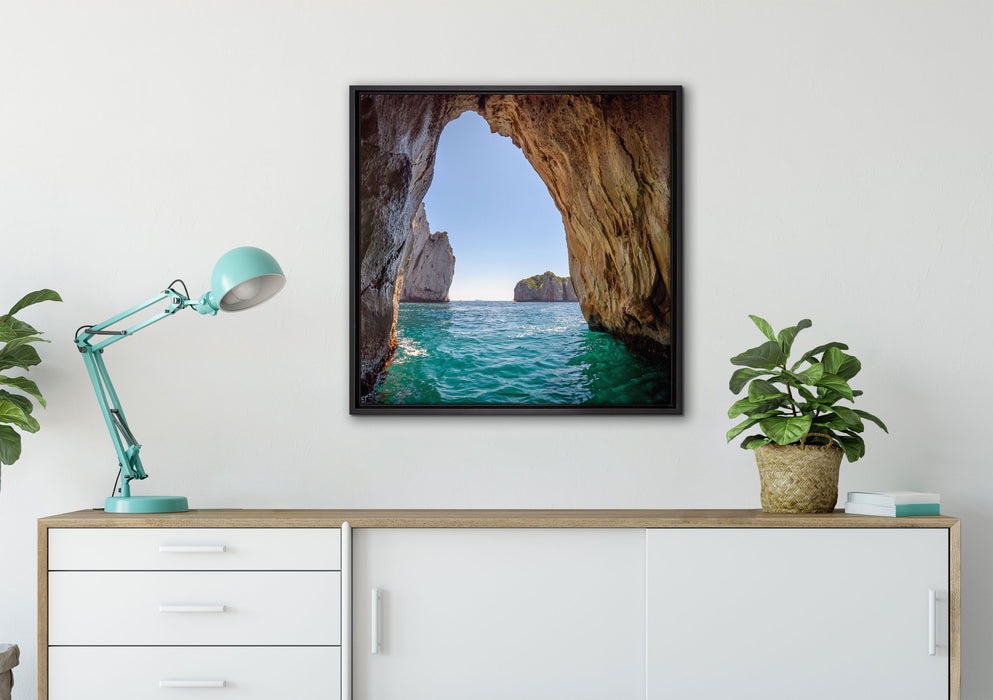 Felstor im Meer auf Leinwandbild gerahmt Quadratisch verschiedene Größen im Wohnzimmer