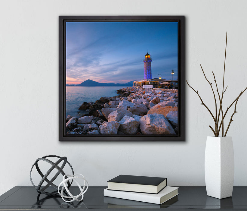Leuchtturm bei Ebbe  auf Leinwandbild Quadratisch gerahmt mit Kirschblüten