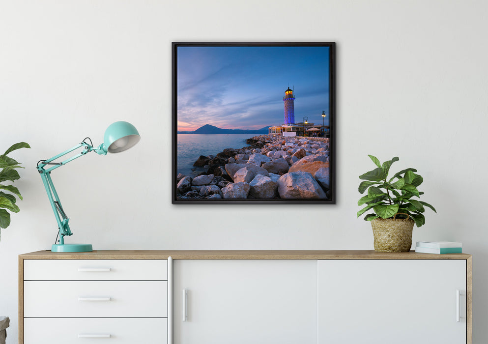 Leuchtturm bei Ebbe auf Leinwandbild gerahmt Quadratisch verschiedene Größen im Wohnzimmer