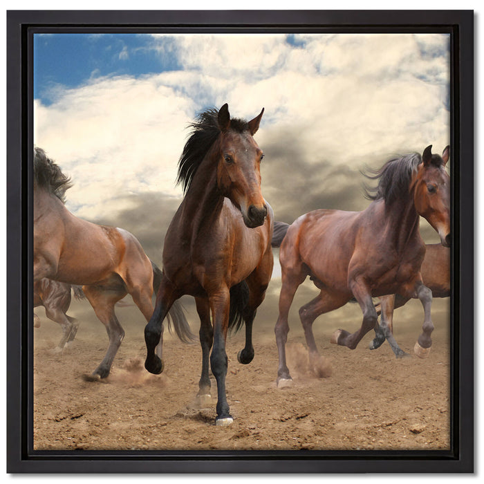 Western Pferde Cowboy auf Leinwandbild Quadratisch gerahmt Größe 40x40