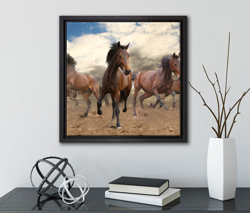 Western Pferde Cowboy  auf Leinwandbild Quadratisch gerahmt mit Kirschblüten