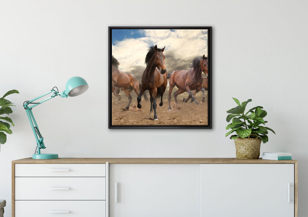 Western Pferde Cowboy auf Leinwandbild gerahmt Quadratisch verschiedene Größen im Wohnzimmer