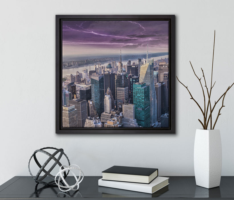 Skyline New York  auf Leinwandbild Quadratisch gerahmt mit Kirschblüten