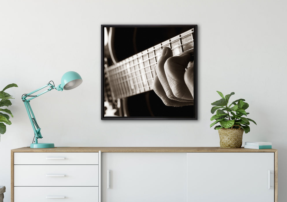 Gitarre spielen auf Leinwandbild gerahmt Quadratisch verschiedene Größen im Wohnzimmer