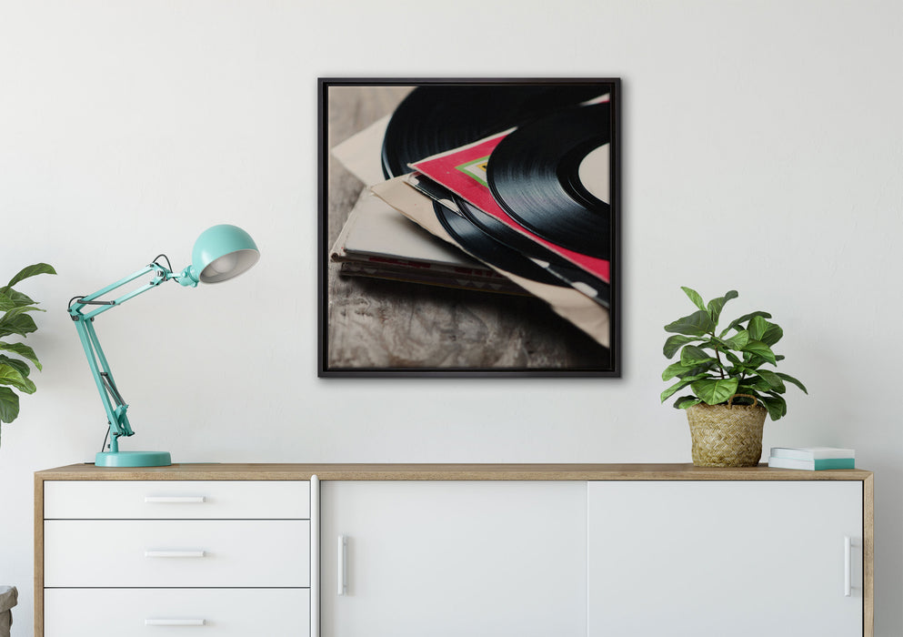 Mixtape Schallplatte DJ auf Leinwandbild gerahmt Quadratisch verschiedene Größen im Wohnzimmer