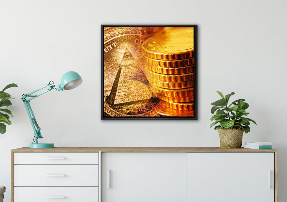 Illuminati Pyramide auf Leinwandbild gerahmt Quadratisch verschiedene Größen im Wohnzimmer