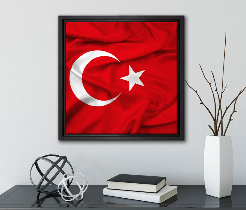Turkey flag Türkei Flagge  auf Leinwandbild Quadratisch gerahmt mit Kirschblüten
