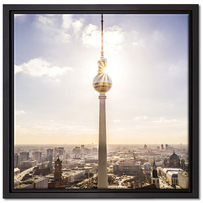 Großstadt Fernsehturm Berlin City auf Leinwandbild Quadratisch gerahmt Größe 40x40
