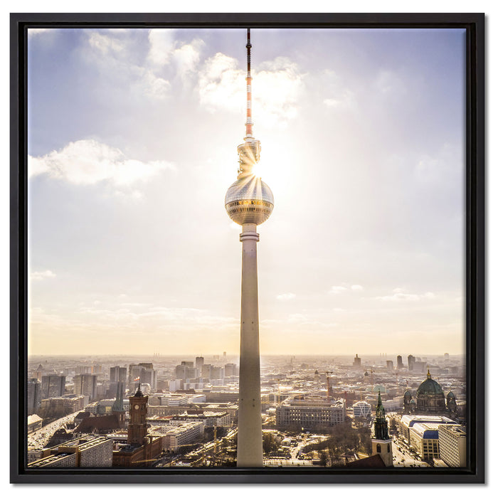 Großstadt Fernsehturm Berlin City auf Leinwandbild Quadratisch gerahmt Größe 60x60
