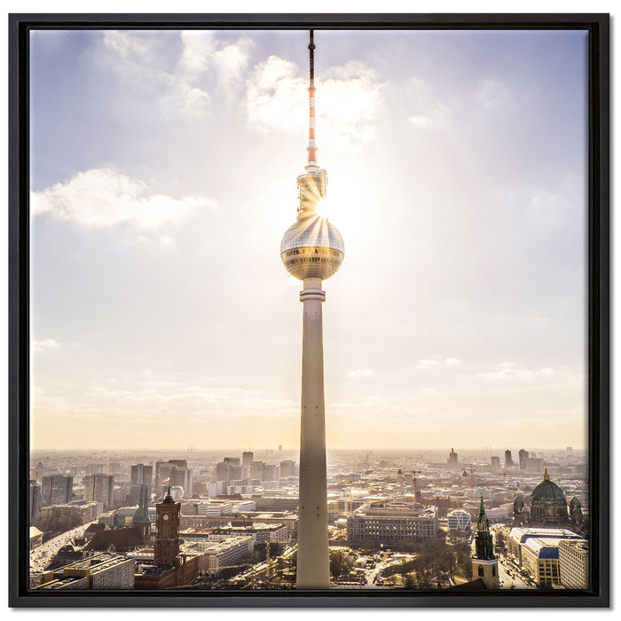 Großstadt Fernsehturm Berlin City auf Leinwandbild Quadratisch gerahmt Größe 70x70