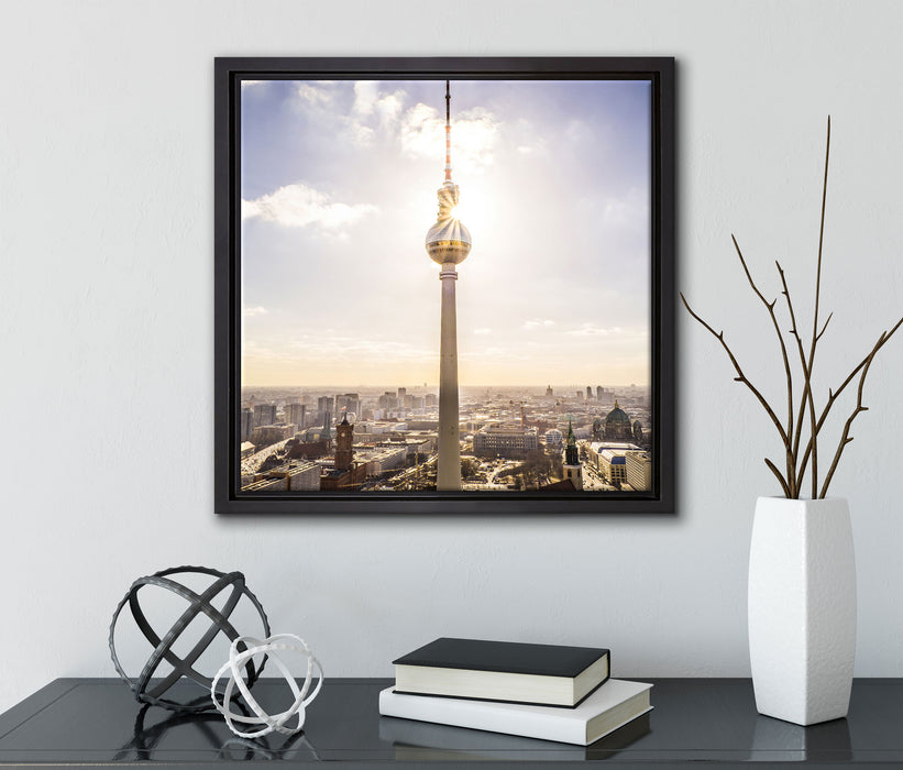 Großstadt Fernsehturm Berlin City  auf Leinwandbild Quadratisch gerahmt mit Kirschblüten
