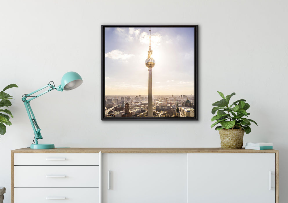 Großstadt Fernsehturm Berlin City auf Leinwandbild gerahmt Quadratisch verschiedene Größen im Wohnzimmer
