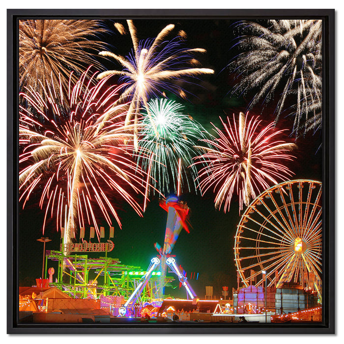 Silvester Riesenrad Feuerwerk auf Leinwandbild Quadratisch gerahmt Größe 60x60