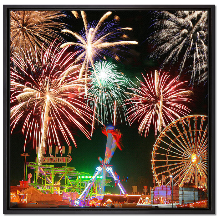 Silvester Riesenrad Feuerwerk auf Leinwandbild Quadratisch gerahmt Größe 70x70