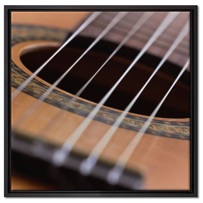 Gitarrensaiten Musik auf Leinwandbild Quadratisch gerahmt Größe 60x60
