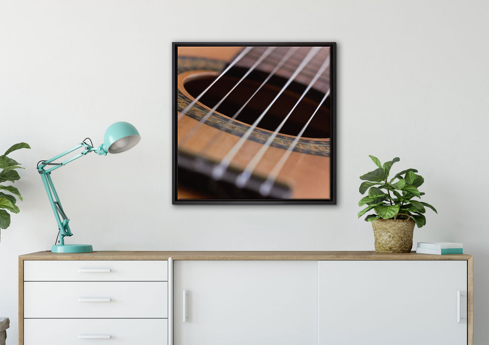 Gitarrensaiten Musik auf Leinwandbild gerahmt Quadratisch verschiedene Größen im Wohnzimmer