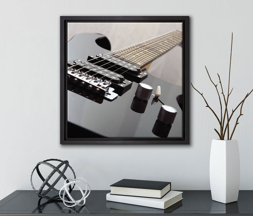 Black Guitar  auf Leinwandbild Quadratisch gerahmt mit Kirschblüten