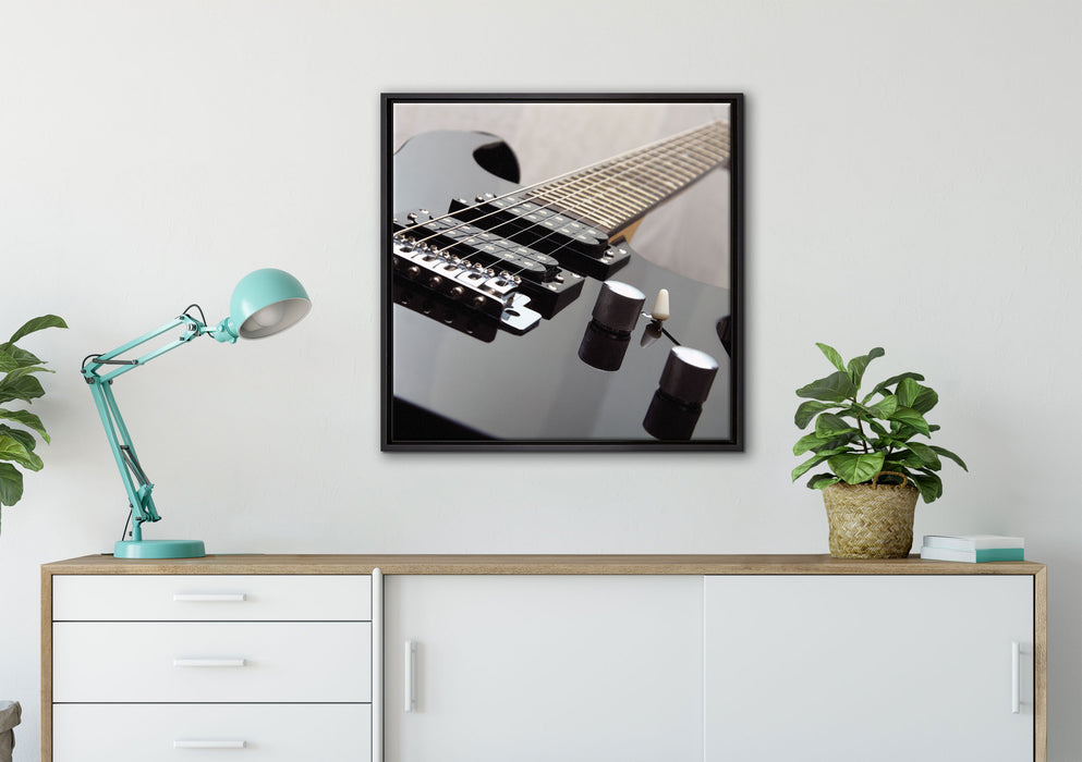 Black Guitar auf Leinwandbild gerahmt Quadratisch verschiedene Größen im Wohnzimmer