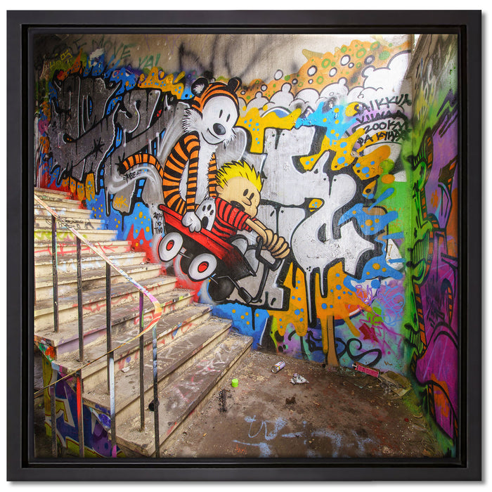 Coloured Streetart Graffiti auf Leinwandbild Quadratisch gerahmt Größe 40x40