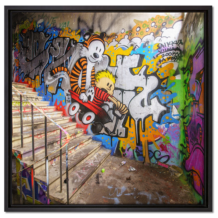Coloured Streetart Graffiti auf Leinwandbild Quadratisch gerahmt Größe 60x60