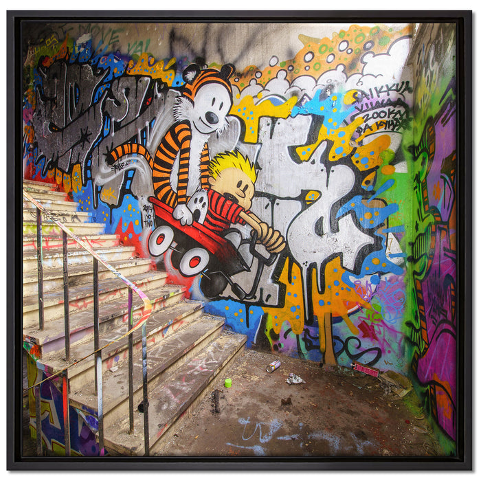 Coloured Streetart Graffiti auf Leinwandbild Quadratisch gerahmt Größe 70x70