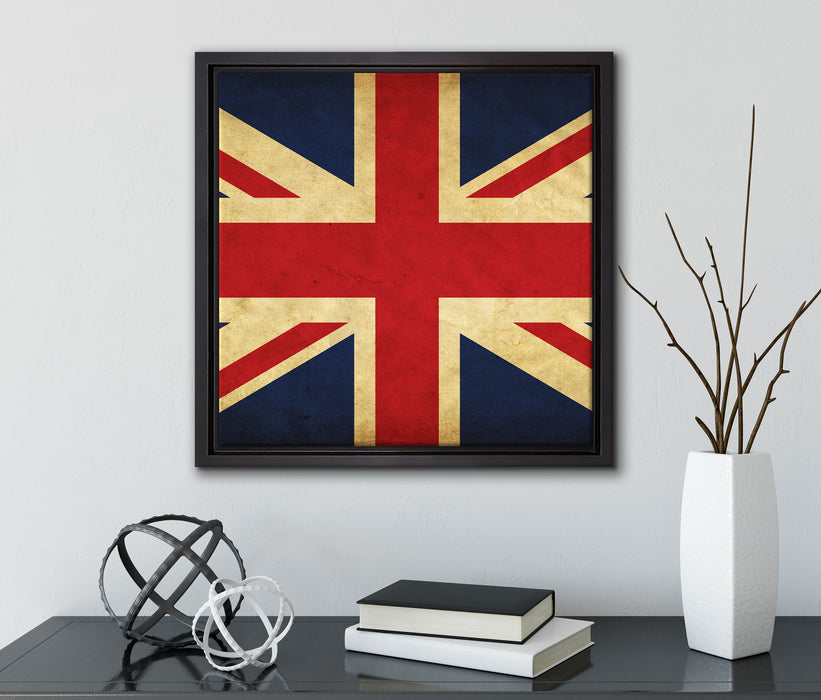 Großbritannien Flagge  auf Leinwandbild Quadratisch gerahmt mit Kirschblüten