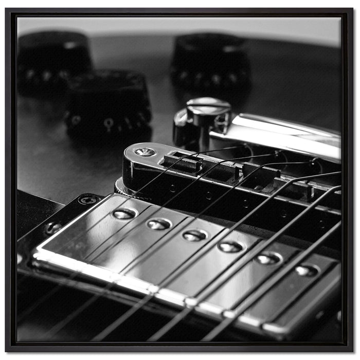 Black and White Guitar Gitarre auf Leinwandbild Quadratisch gerahmt Größe 70x70