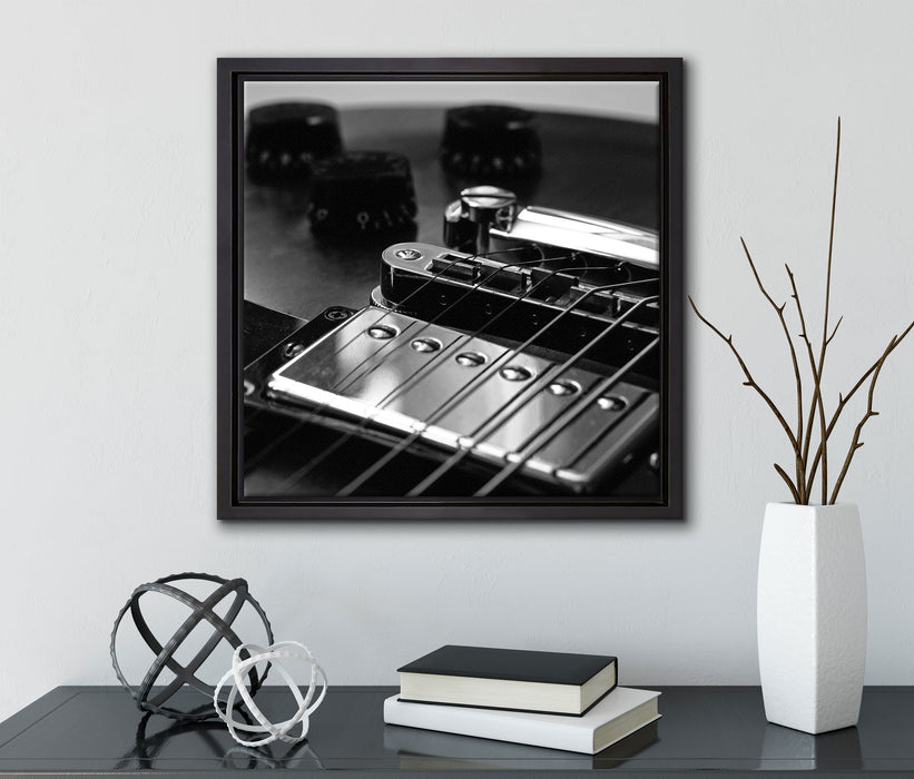 Black and White Guitar Gitarre  auf Leinwandbild Quadratisch gerahmt mit Kirschblüten