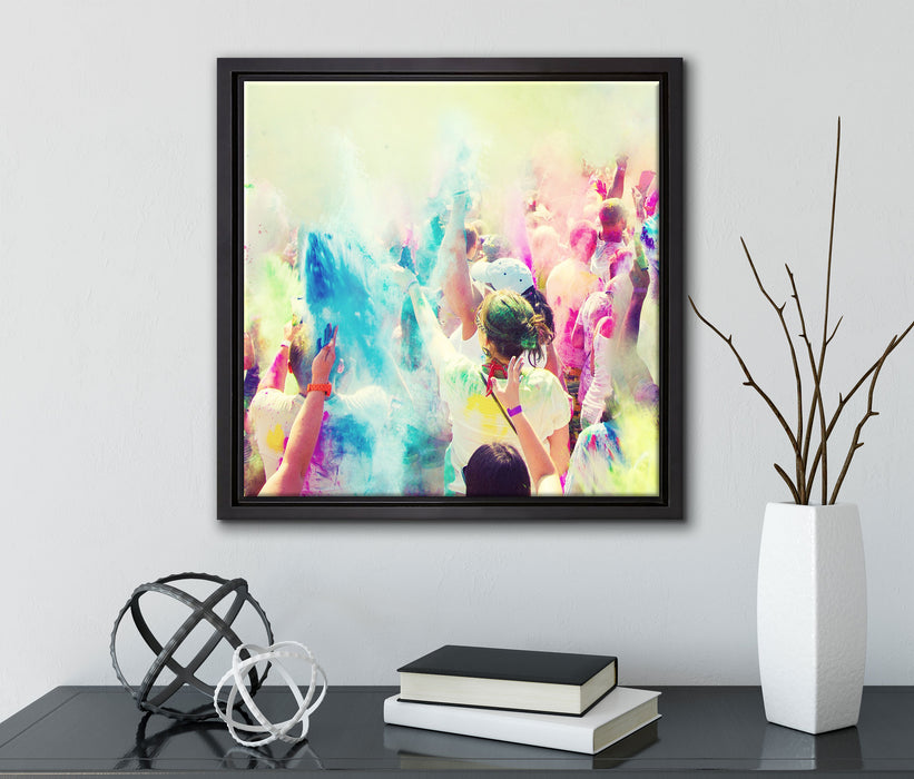 Farben Festival Holi Indien  auf Leinwandbild Quadratisch gerahmt mit Kirschblüten