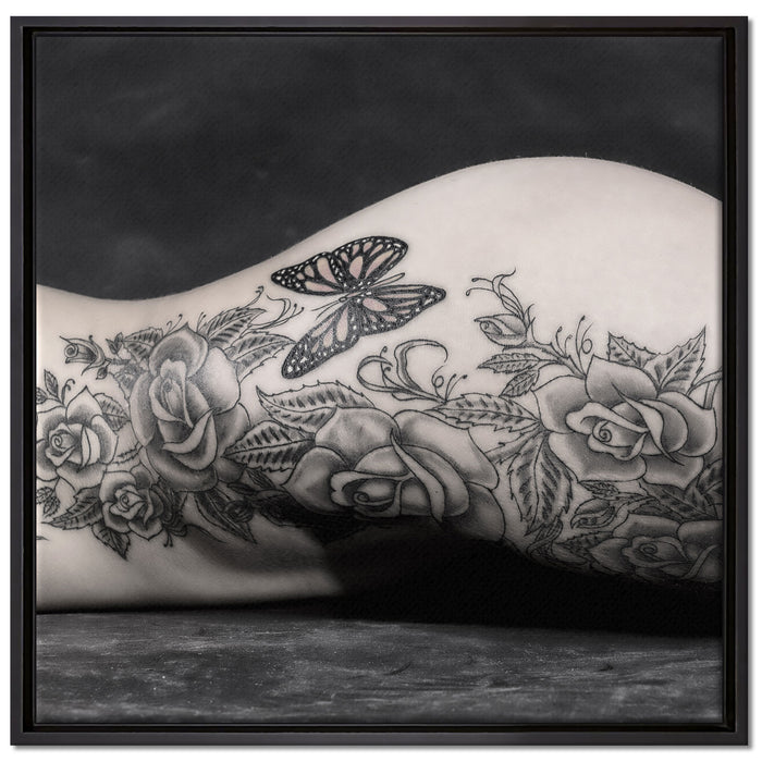 Sexy Tattoos Nice Girl Erotik auf Leinwandbild Quadratisch gerahmt Größe 70x70