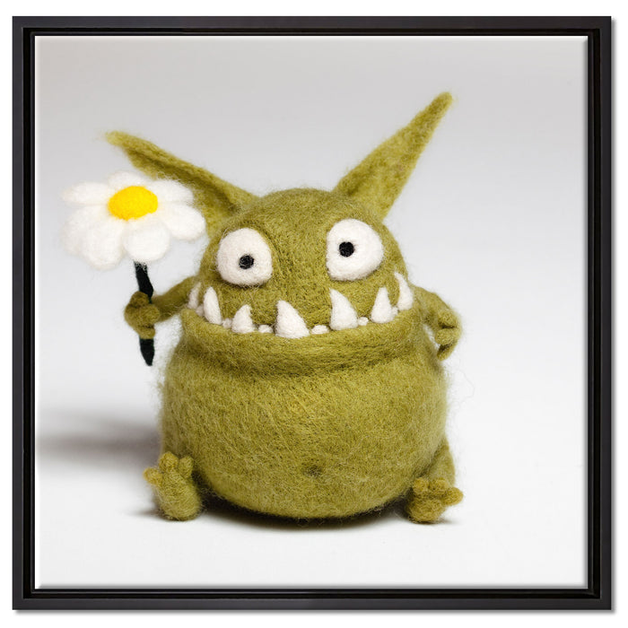 Süßes grünes Monster auf Leinwandbild Quadratisch gerahmt Größe 60x60