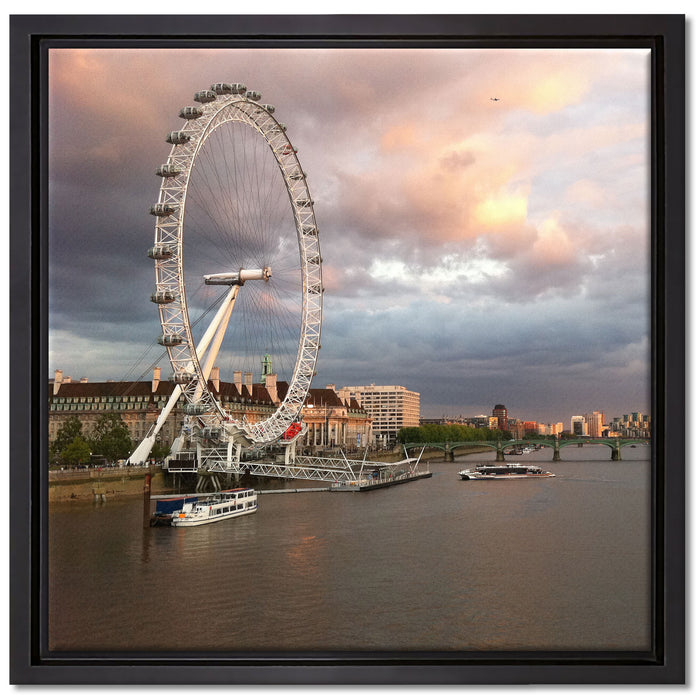 Riesenrad London Eye auf Leinwandbild Quadratisch gerahmt Größe 40x40
