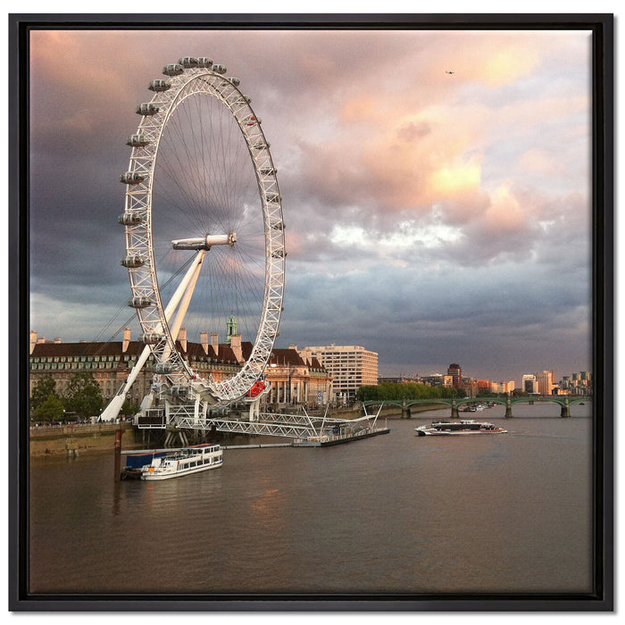 Riesenrad London Eye auf Leinwandbild Quadratisch gerahmt Größe 70x70