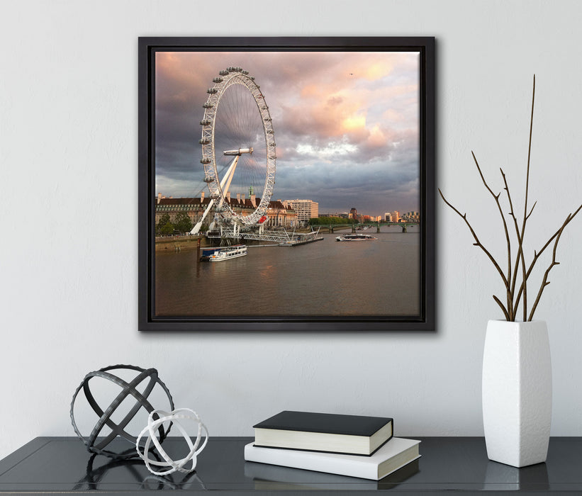Riesenrad London Eye  auf Leinwandbild Quadratisch gerahmt mit Kirschblüten