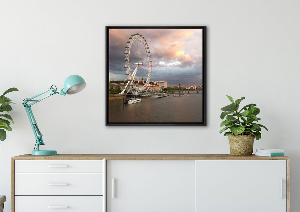 Riesenrad London Eye auf Leinwandbild gerahmt Quadratisch verschiedene Größen im Wohnzimmer