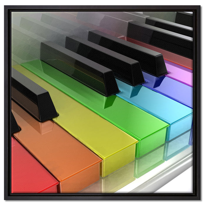 Piano Regenbogen Klaviertasten auf Leinwandbild Quadratisch gerahmt Größe 60x60
