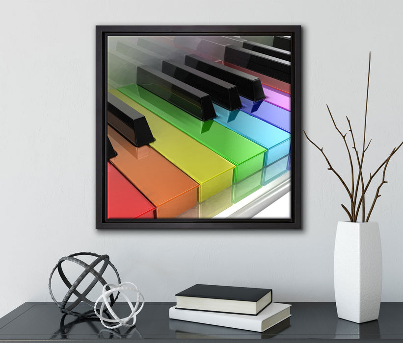 Piano Regenbogen Klaviertasten  auf Leinwandbild Quadratisch gerahmt mit Kirschblüten