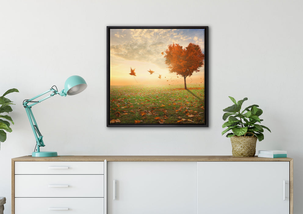 Herzbaum im Herbst auf Leinwandbild gerahmt Quadratisch verschiedene Größen im Wohnzimmer