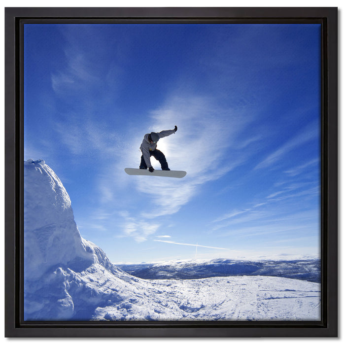 Snowboard Sprung Extremsport auf Leinwandbild Quadratisch gerahmt Größe 40x40
