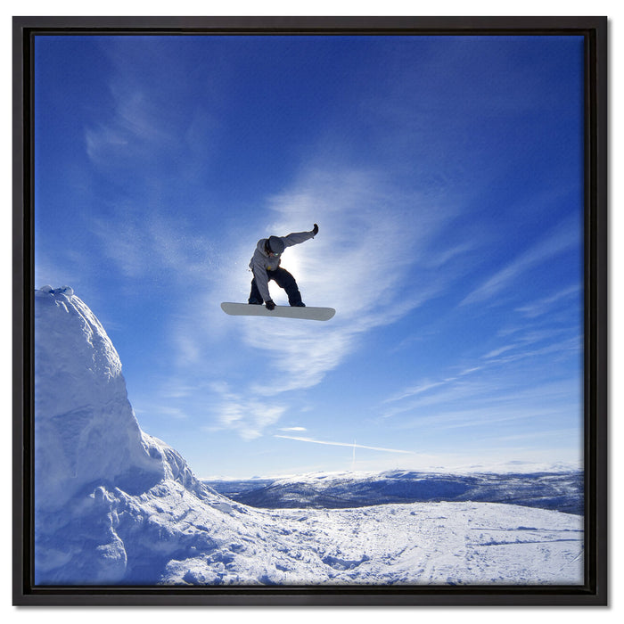 Snowboard Sprung Extremsport auf Leinwandbild Quadratisch gerahmt Größe 60x60