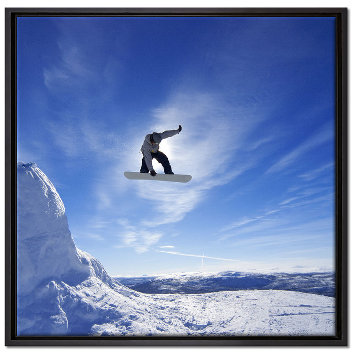 Snowboard Sprung Extremsport auf Leinwandbild Quadratisch gerahmt Größe 70x70