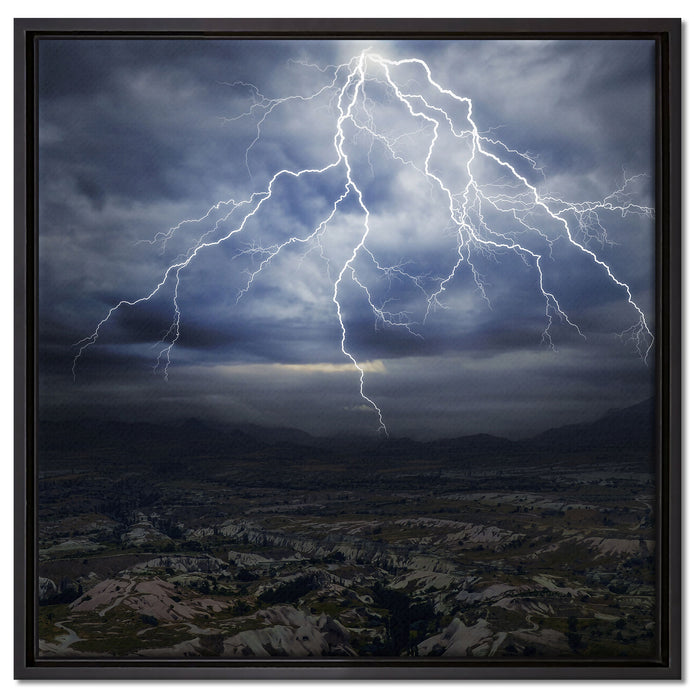 gewaltiges Gewitter auf Leinwandbild Quadratisch gerahmt Größe 60x60