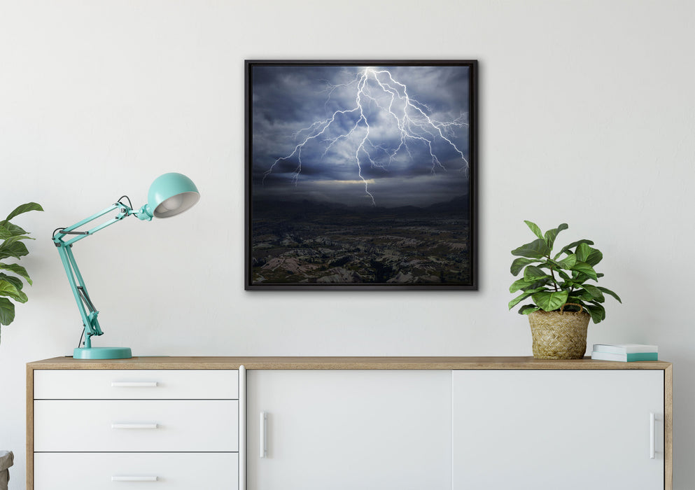 gewaltiges Gewitter auf Leinwandbild gerahmt Quadratisch verschiedene Größen im Wohnzimmer