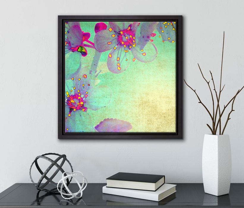 Durchsichtige Lila Blätter  auf Leinwandbild Quadratisch gerahmt mit Kirschblüten