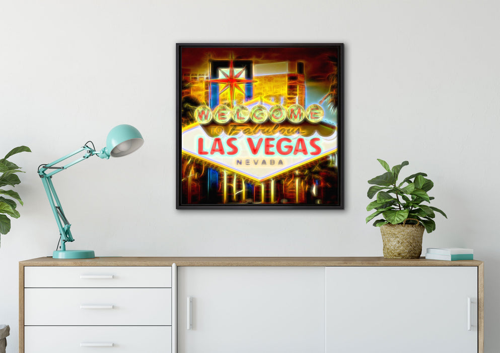 Ortseingangsschild Las Vegas auf Leinwandbild gerahmt Quadratisch verschiedene Größen im Wohnzimmer