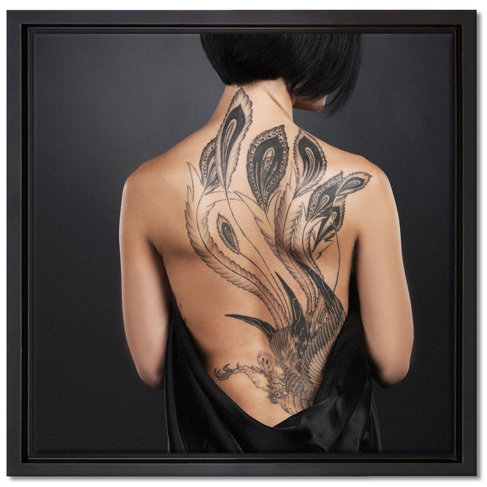 Sexy Dragon Tattoo auf Leinwandbild Quadratisch gerahmt Größe 40x40