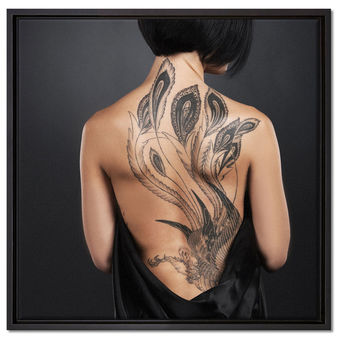 Sexy Dragon Tattoo auf Leinwandbild Quadratisch gerahmt Größe 60x60