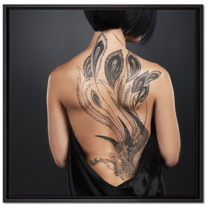 Sexy Dragon Tattoo auf Leinwandbild Quadratisch gerahmt Größe 70x70