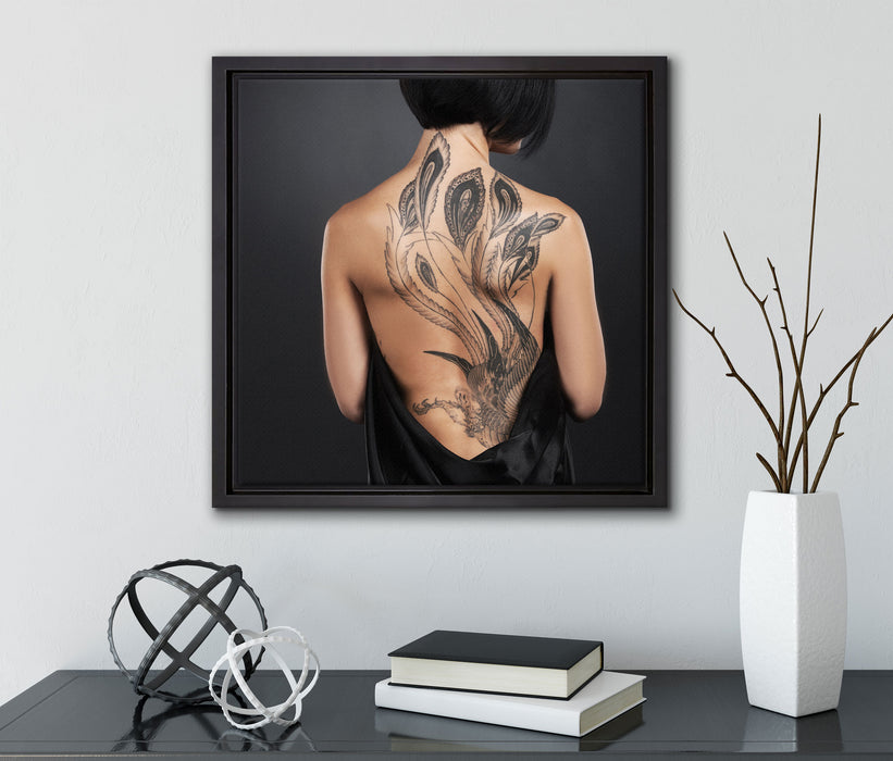 Sexy Dragon Tattoo  auf Leinwandbild Quadratisch gerahmt mit Kirschblüten